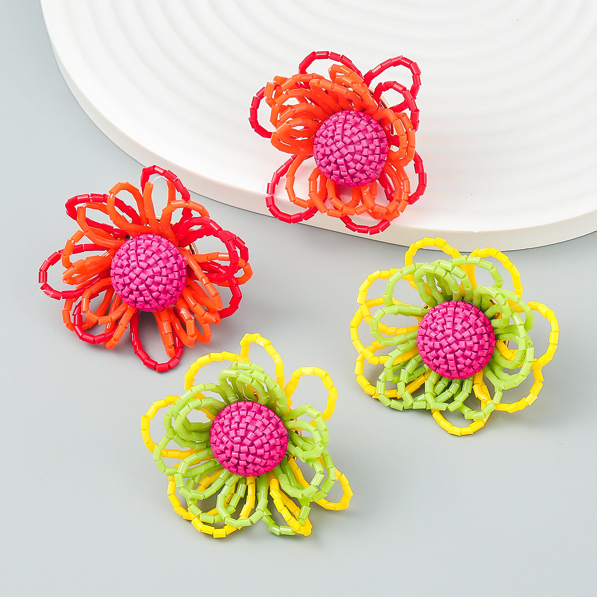 Summer New Glass Tube Flower Earrings Women's Retro Color Matching Earrings