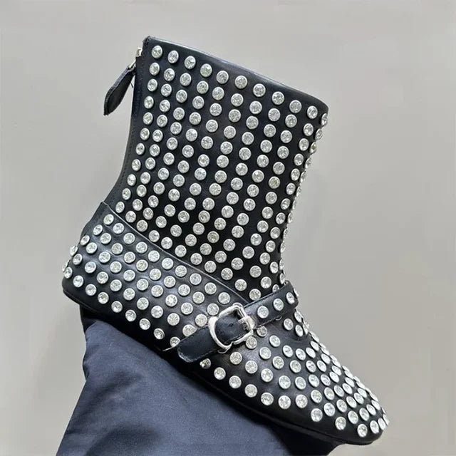 Summer New Mesh Hollow Women's Flat Bottom Short Boots Fashion Round Head Back Zipper Sexy Large Women's Boots