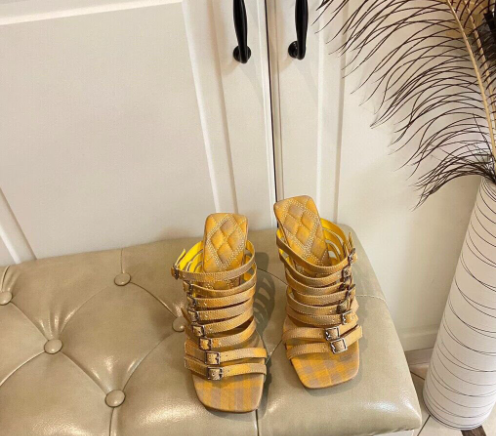 Summer Sexy Women's Belt Buckle Sandals Wild Sexy Ladies Furry Fur Slippers Brand Women's High Heels Dress Sandals