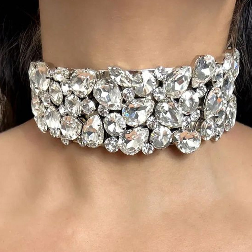 Exaggerated necklace design with a sense of temperament, water diamond droplet multi-layer necklace, summer women's fashion vers