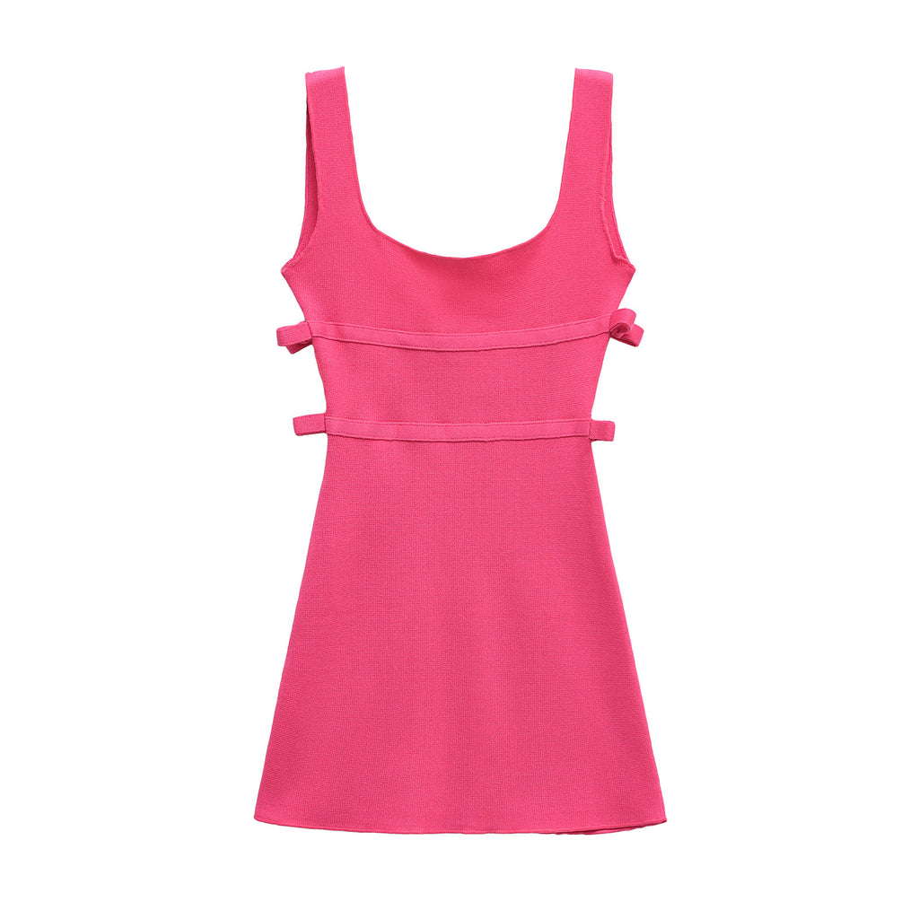 Bow decoration waist cinching short suspender dress for women