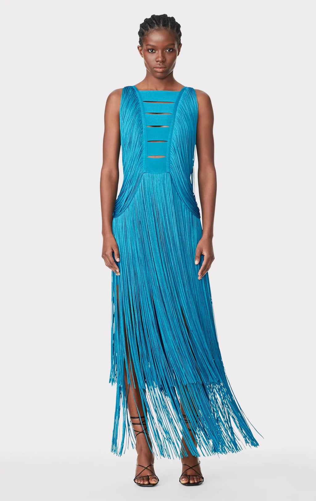 New Summer Women'S Sleeveless O-Neck Tassels Tight Long Bandage Dress Elegant Sexy Cut-Out Party Evening Maxi Dress