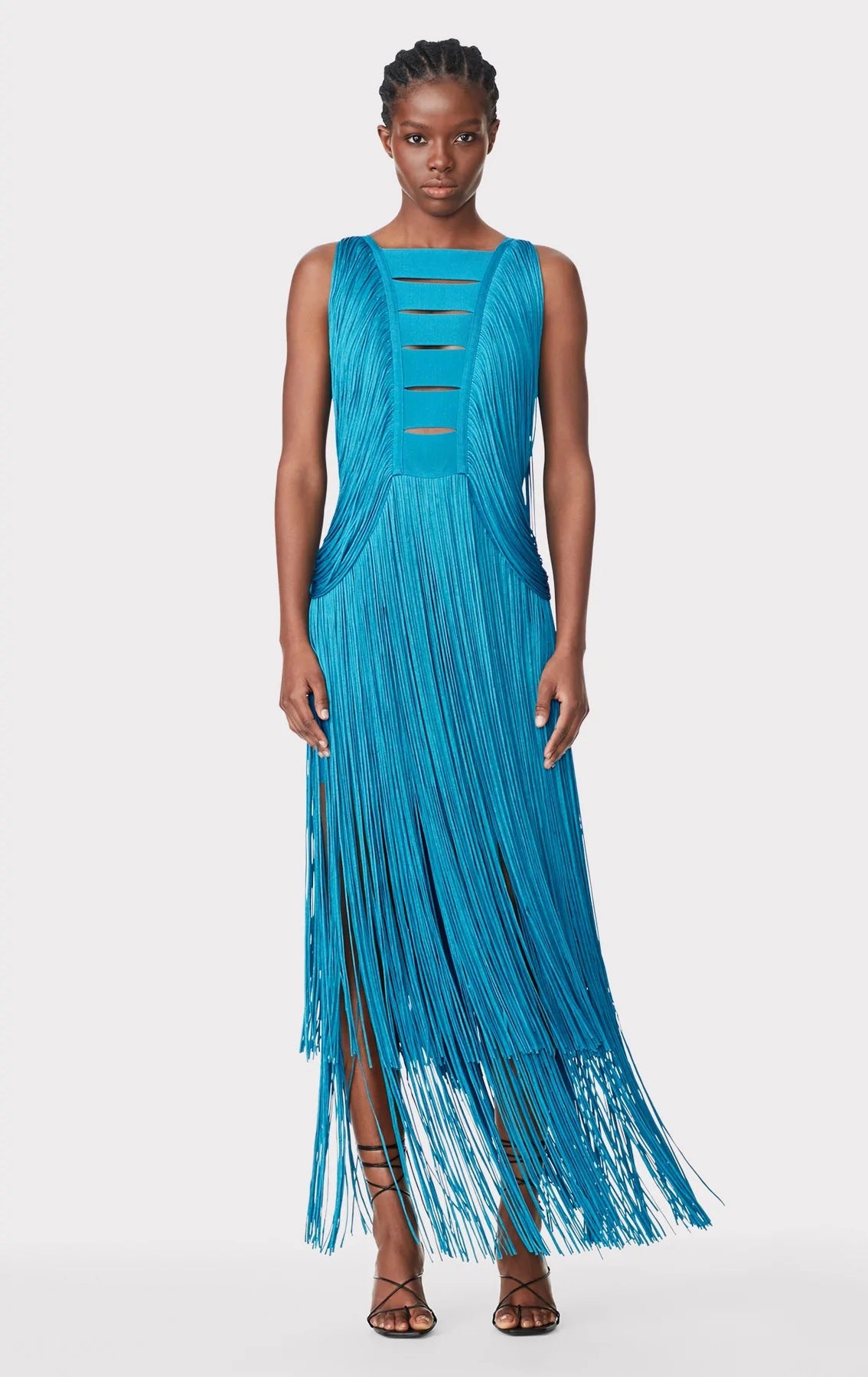 New Summer Women'S Sleeveless O-Neck Tassels Tight Long Bandage Dress Elegant Sexy Cut-Out Party Evening Maxi Dress
