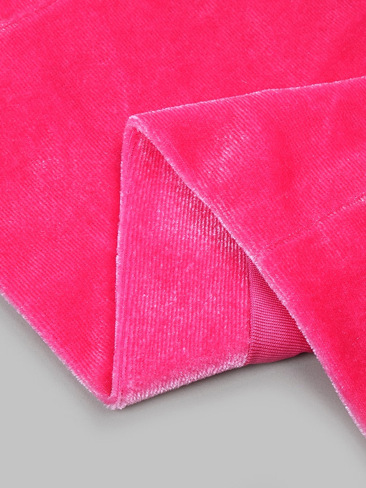 Hot Pink Strapless Velvet Dresses Women Summer Trendy Cross Knot Design Bodycon Long Elegant Dress