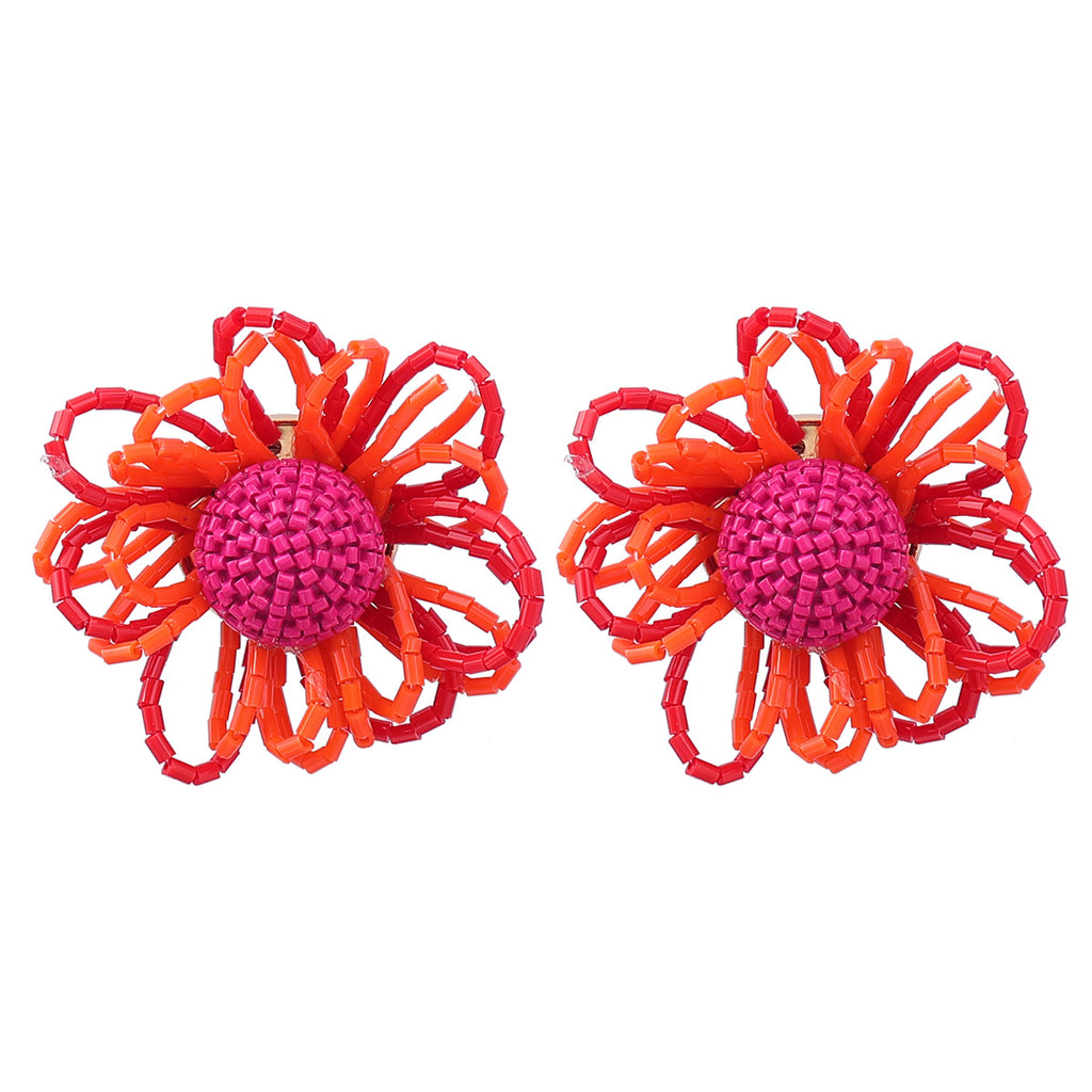 Summer New Glass Tube Flower Earrings Women's Retro Color Matching Earrings