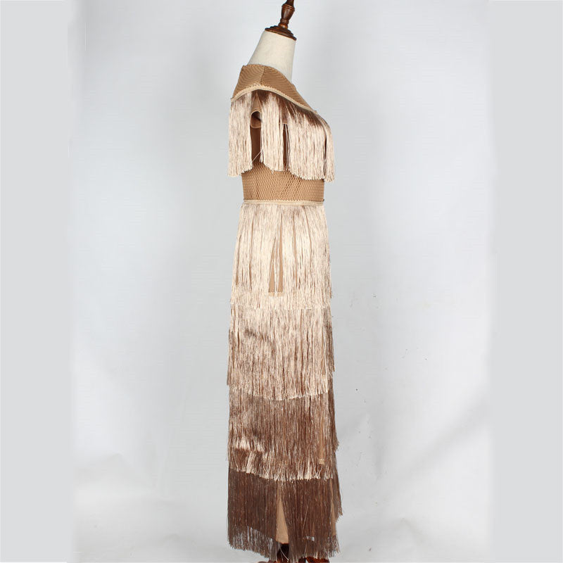 new arrival vintage elegant sexy party club wear beach fairy sundress runway women summer tassel long dress
