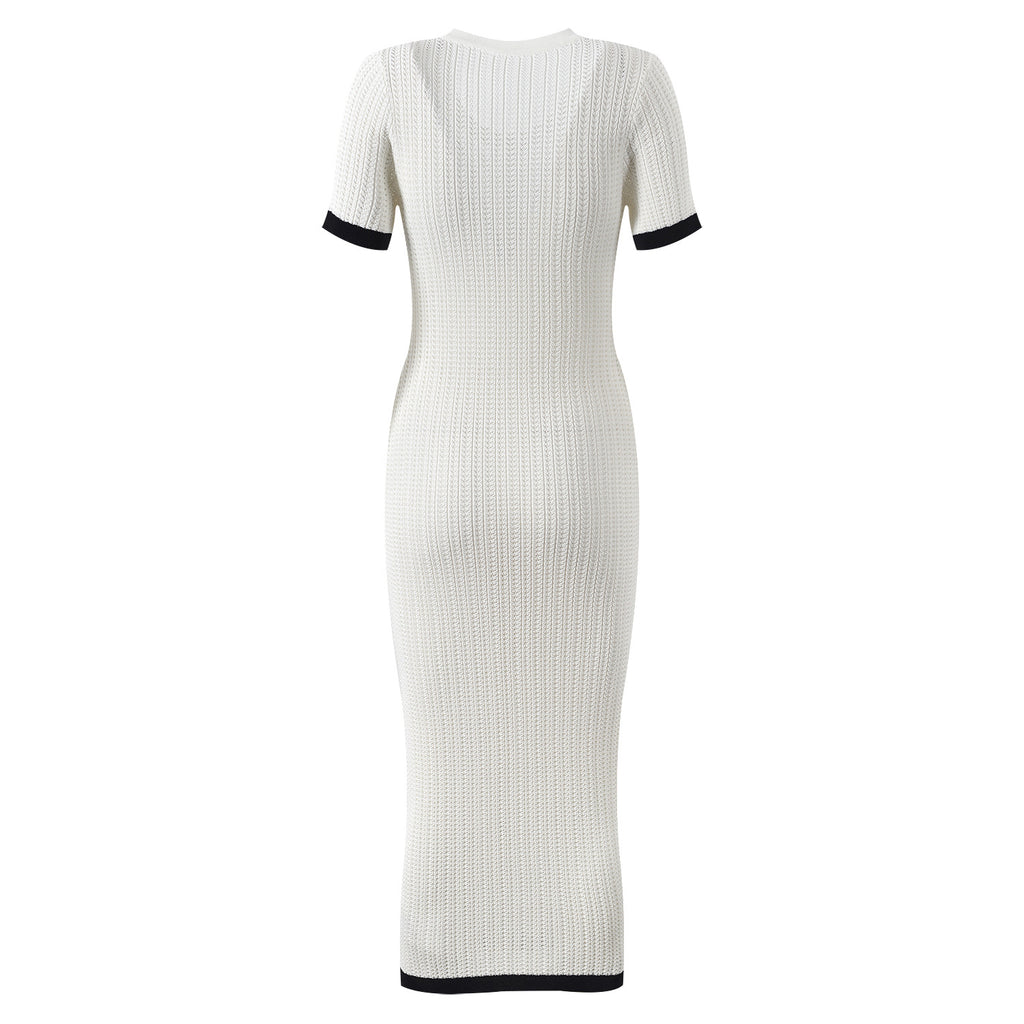 Round neck single breasted stylish dress for summer slim fit and slimming long skirt