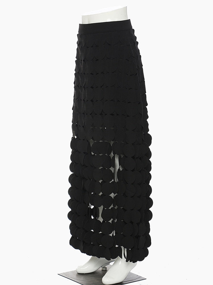 Summer New Three-Dimensional Dot Design Sense Cut Hollow Long Skirt Tassel Drape Slim Fashion High Waist Skirt