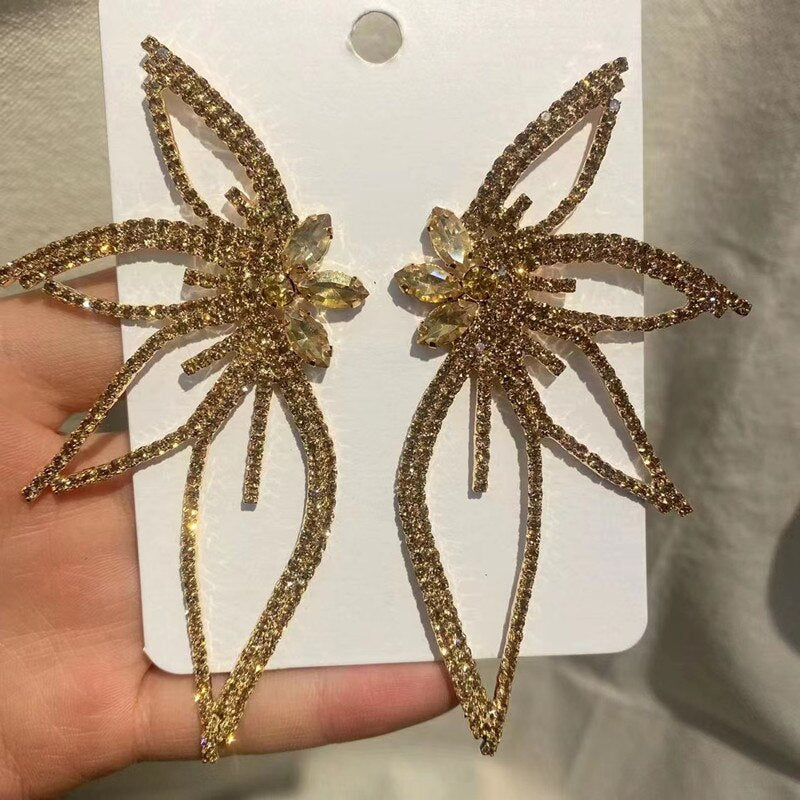 New Summer Trendy Rhinestone Butterfly Dangle Earrings for Women Dinner Party Wedding Accessories Charm Luxury Jewelry