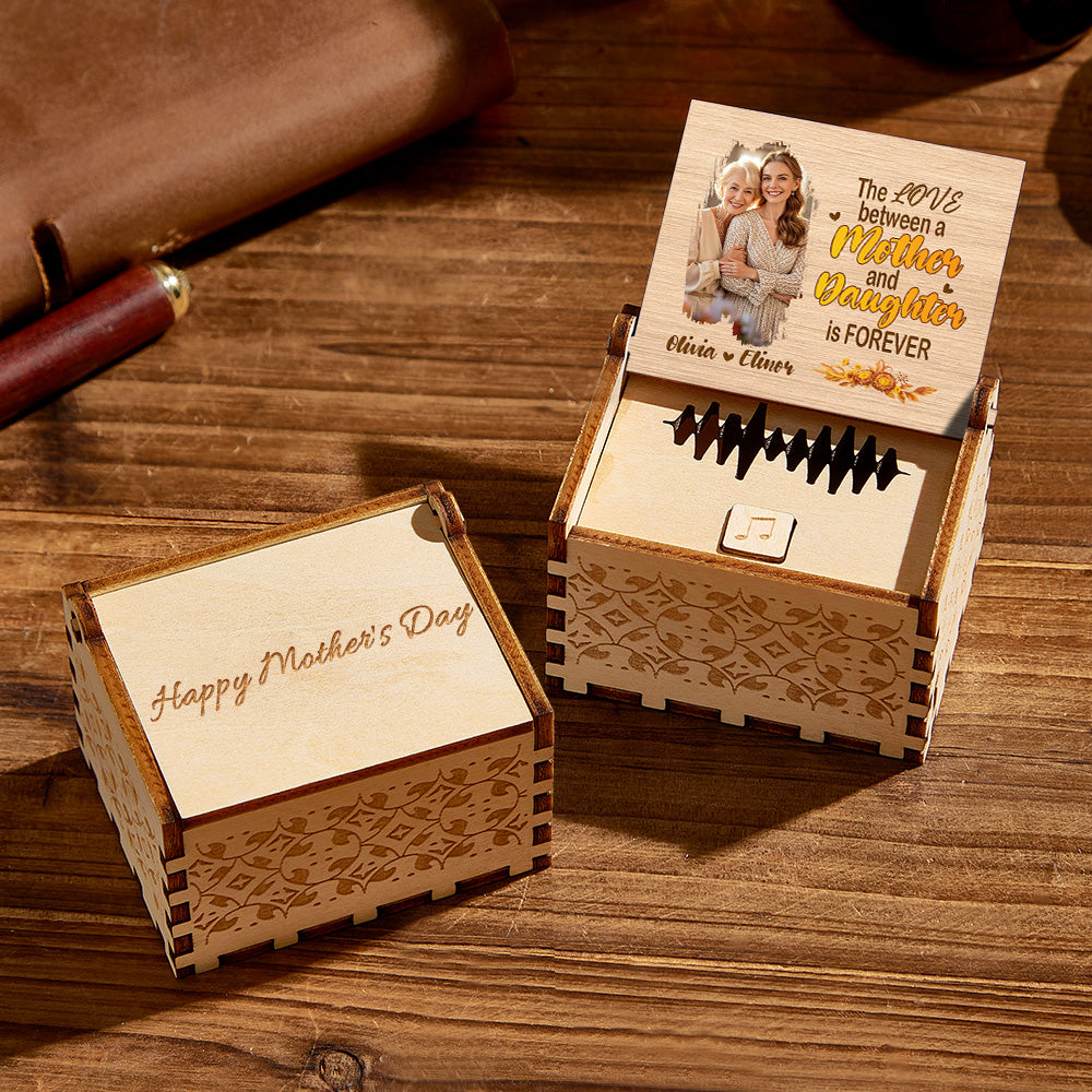 Personalized Wooden Photo Music Box Custom Mother and Daughter Music Box Gift for Mother