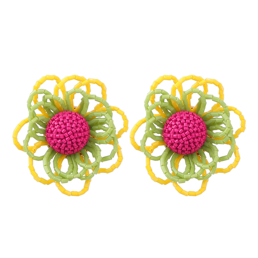Summer New Glass Tube Flower Earrings Women's Retro Color Matching Earrings