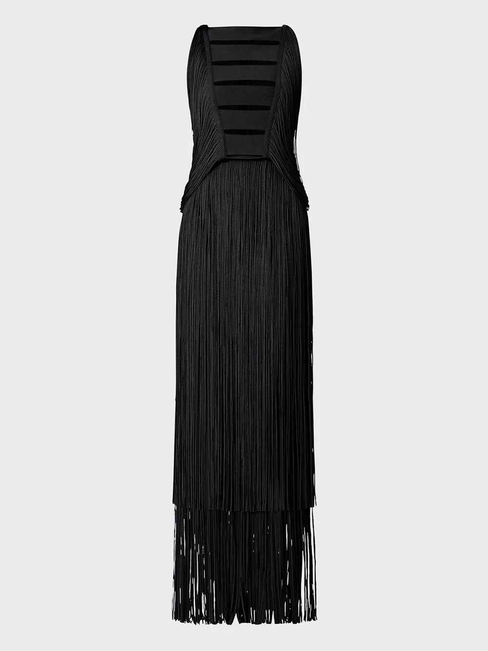 New Summer Women'S Sleeveless O-Neck Tassels Tight Long Bandage Dress Elegant Sexy Cut-Out Party Evening Maxi Dress