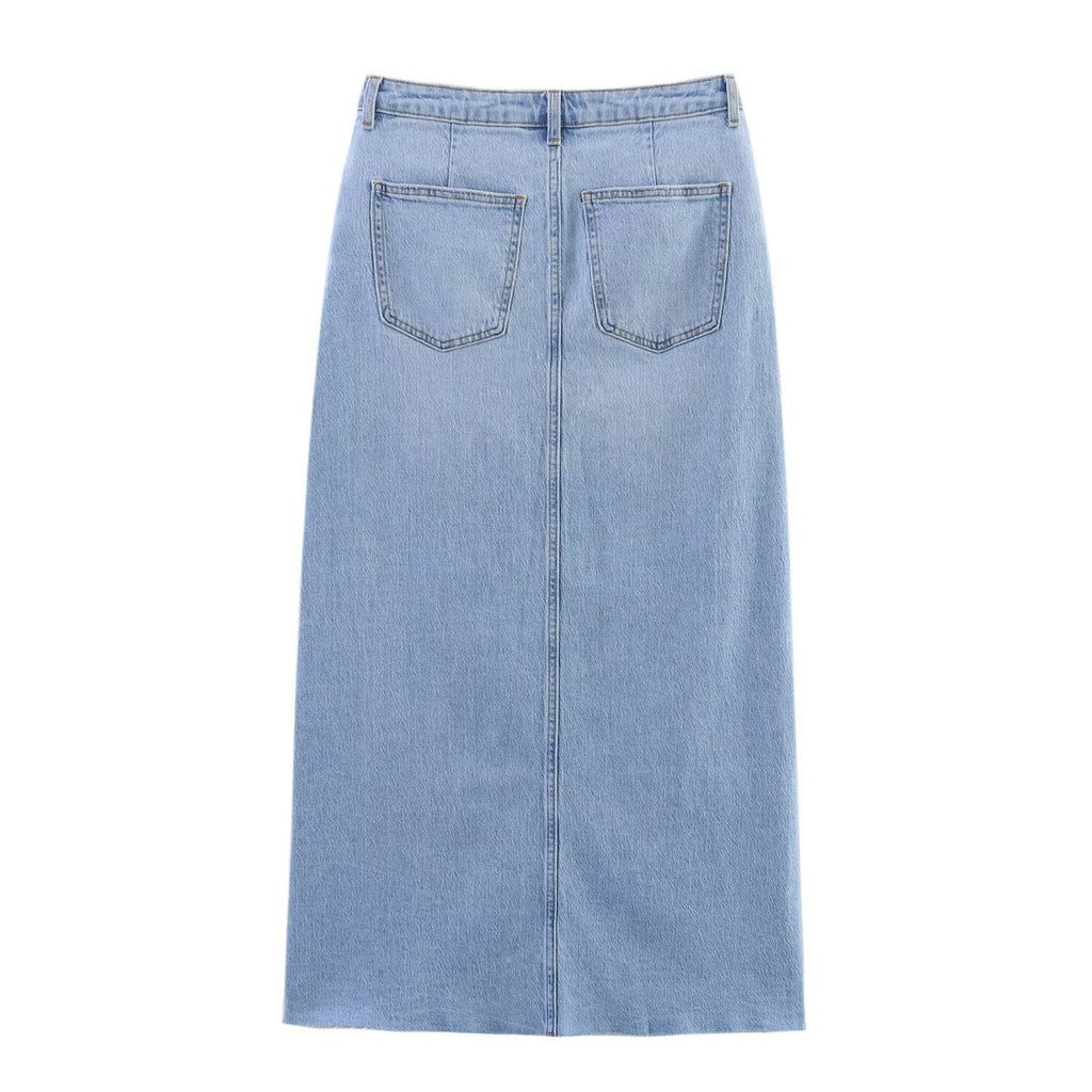 Street fashion slim fit Midi denim skirt for women