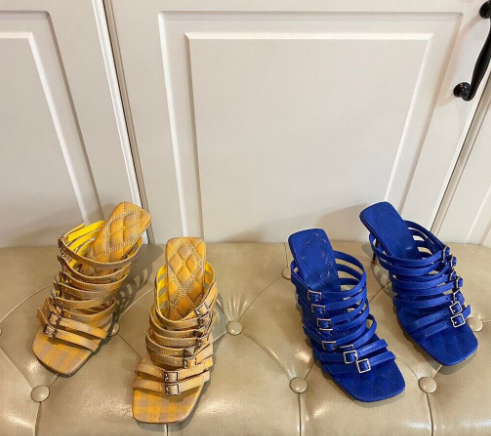 Summer Sexy Women's Belt Buckle Sandals Wild Sexy Ladies Furry Fur Slippers Brand Women's High Heels Dress Sandals