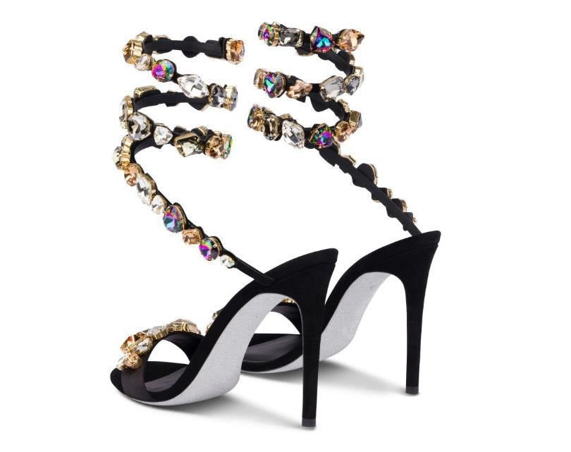 Summer Woman Ankle Wrap Crystal Sandals Sexy Peep Toe Stiletto Heels