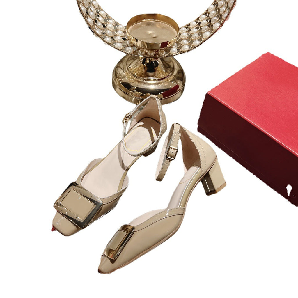 Runway Square Buckle Pumps Women Summer New Slingback Shallow High Heel Sandals Sexy Formal Banquet Mix Color Sandals Mujer