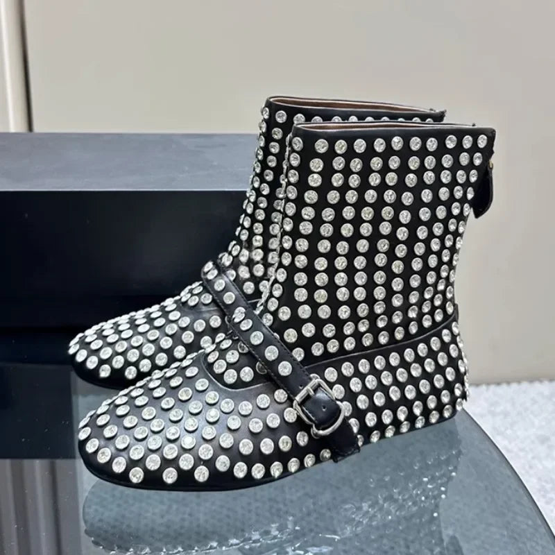 Summer New Mesh Hollow Women's Flat Bottom Short Boots Fashion Round Head Back Zipper Sexy Large Women's Boots