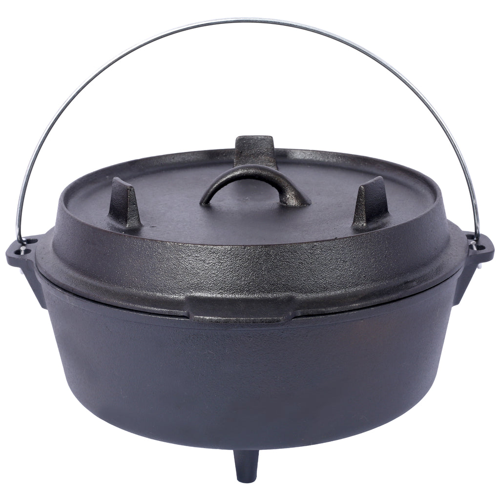 ast iron Dutch oven with lid, outdoor camping deep pot, used for camping, cooking, barbecue and leg rest,6 quarts