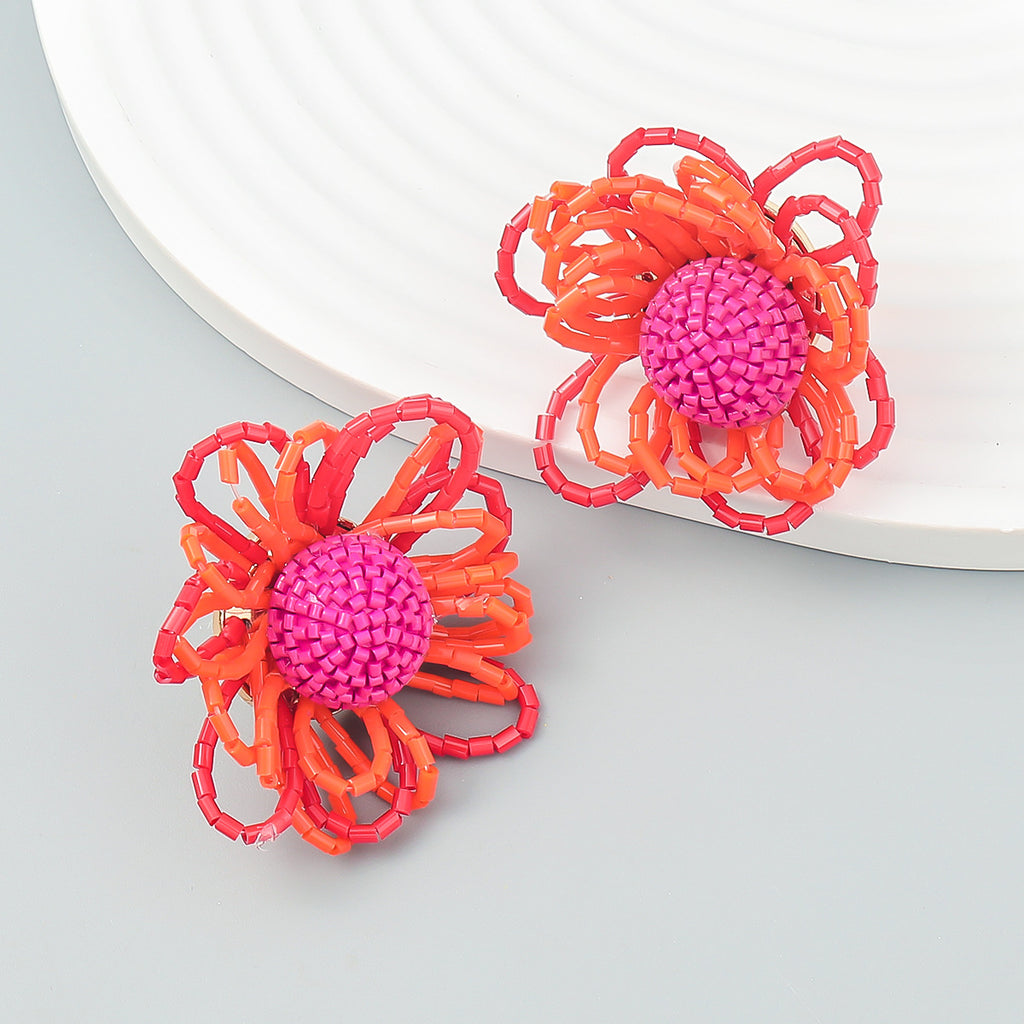 Summer New Glass Tube Flower Earrings Women's Retro Color Matching Earrings