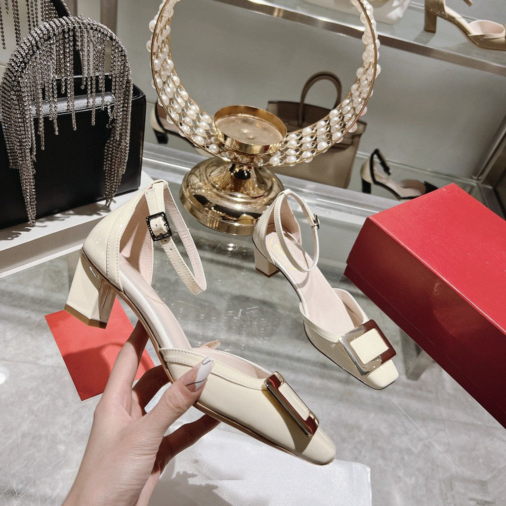 Runway Square Buckle Pumps Women Summer New Slingback Shallow High Heel Sandals Sexy Formal Banquet Mix Color Sandals Mujer