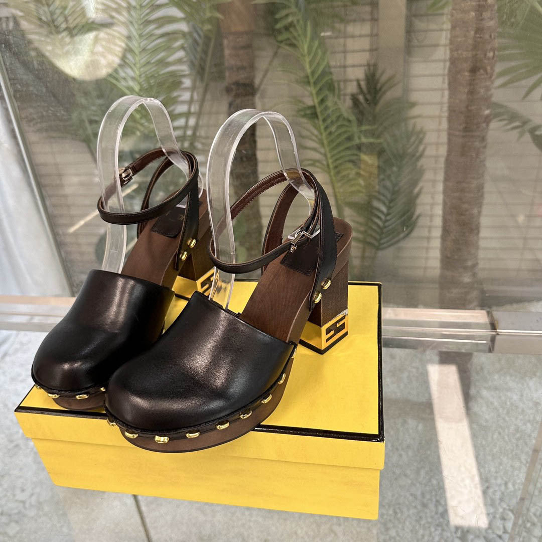 High Quality Round toe Chunky High Heel Sandals Women Platform Thick Sole Real Leather Rome Pumps Summer Fashion Week Fur Shoes