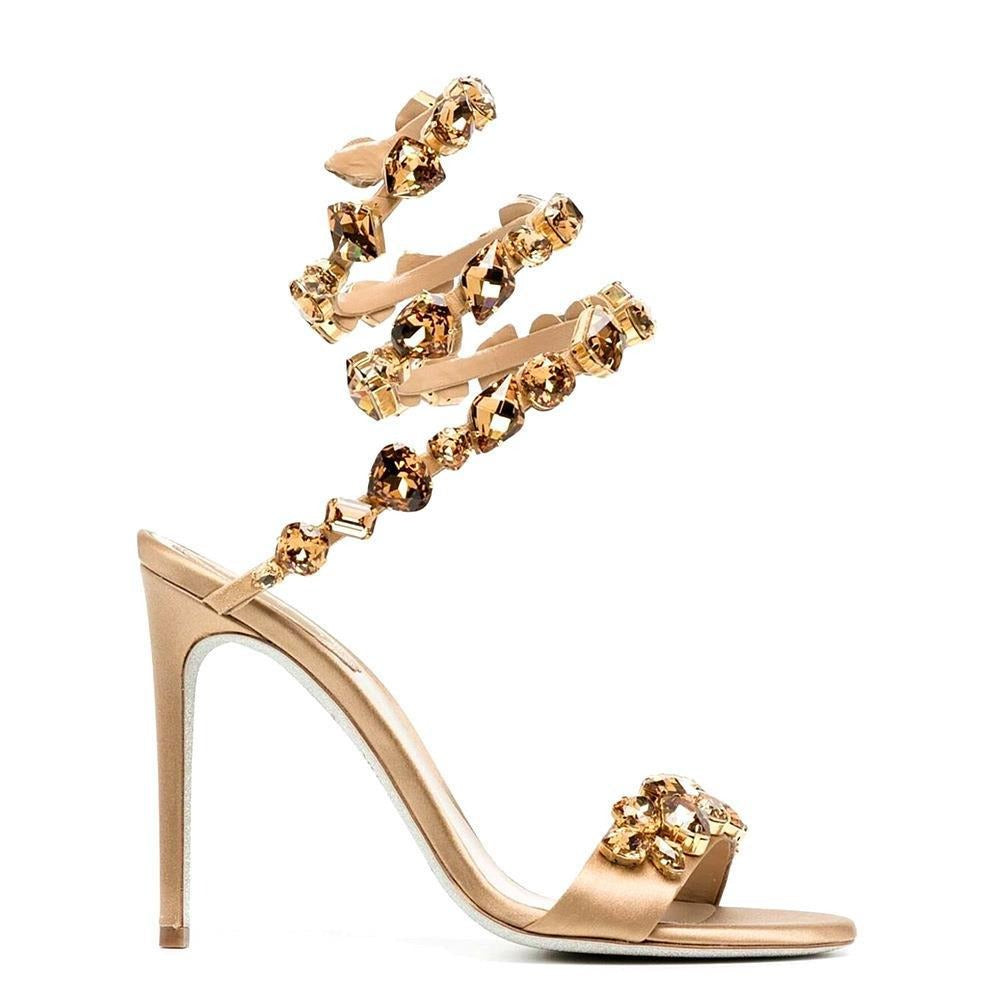 Summer Woman Ankle Wrap Crystal Sandals Sexy Peep Toe Stiletto Heels