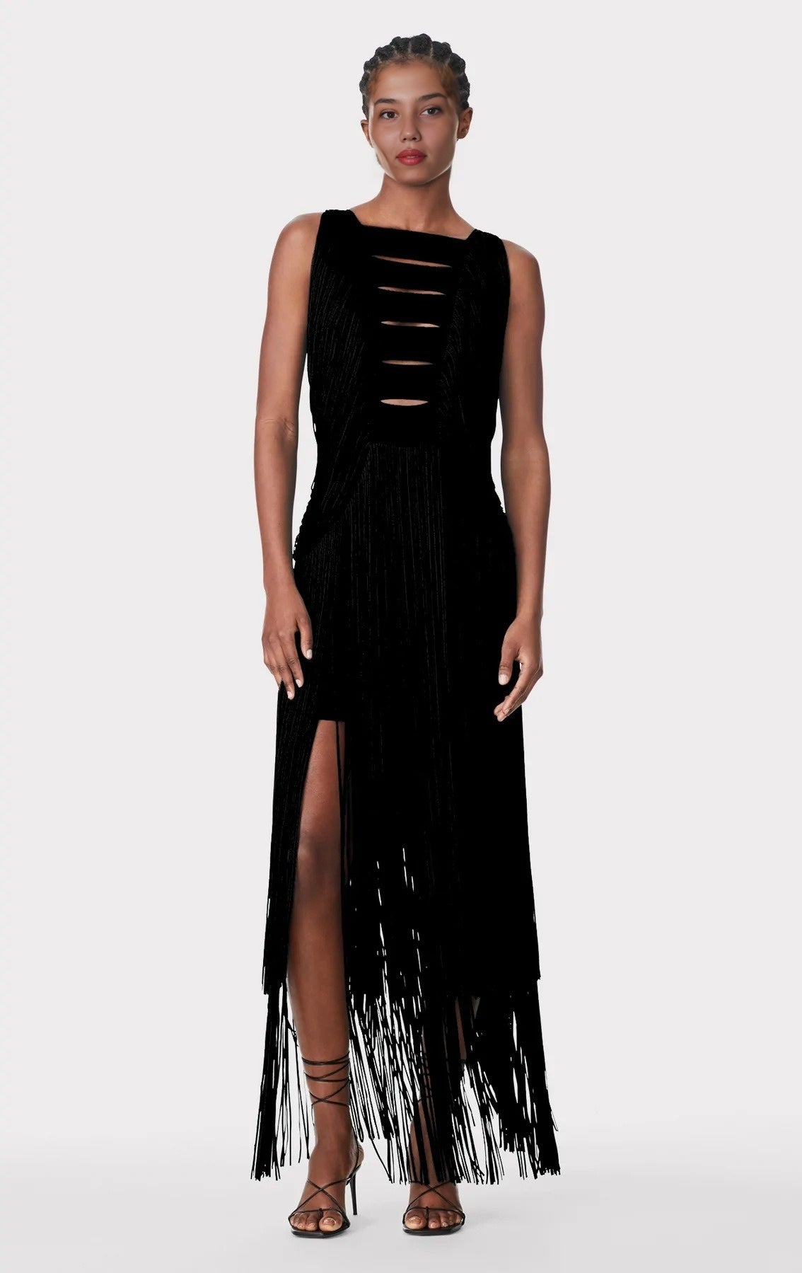 New Summer Women'S Sleeveless O-Neck Tassels Tight Long Bandage Dress Elegant Sexy Cut-Out Party Evening Maxi Dress