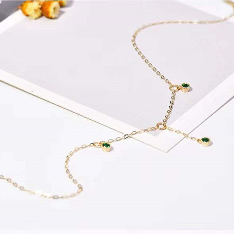 S925 Sterling Silver Plated 14K Gold Anklet Female Ins Style Temperament All-Match Emerald Diamond High-End Summer Anklet