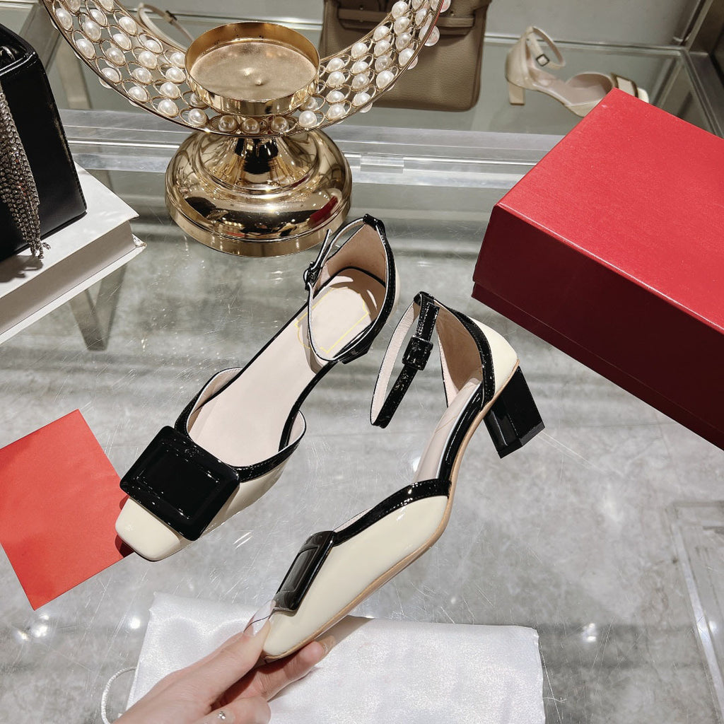 Runway Square Buckle Pumps Women Summer New Slingback Shallow High Heel Sandals Sexy Formal Banquet Mix Color Sandals Mujer