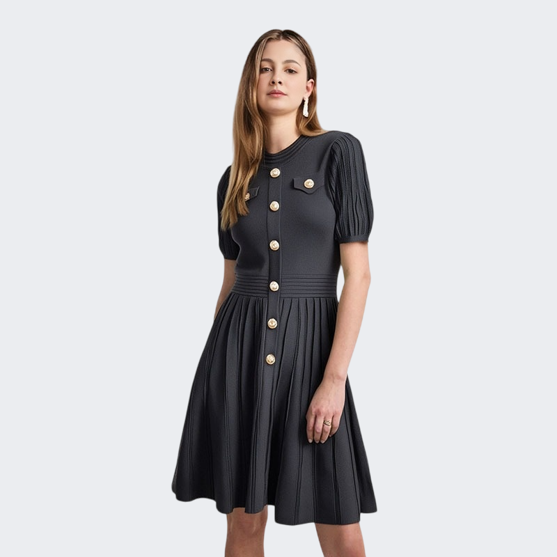 Summer new style small fragrant dress with French temperament niche design pocket curved bead knitted skirt