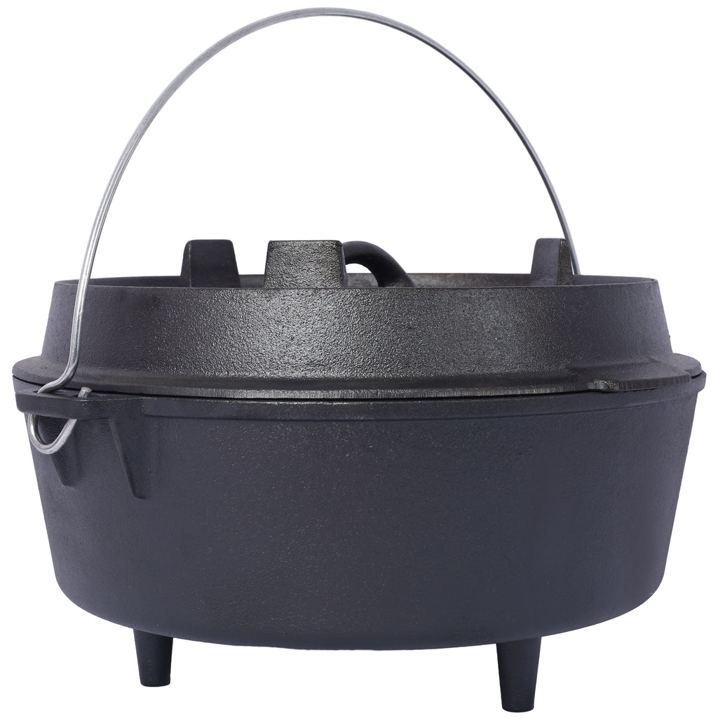 ast iron Dutch oven with lid, outdoor camping deep pot, used for camping, cooking, barbecue and leg rest,6 quarts
