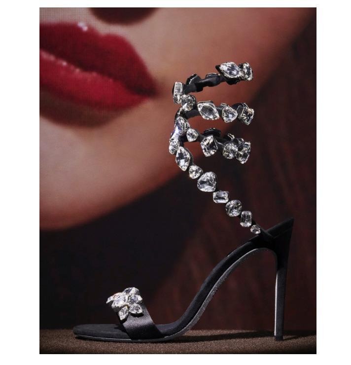 Summer Woman Ankle Wrap Crystal Sandals Sexy Peep Toe Stiletto Heels