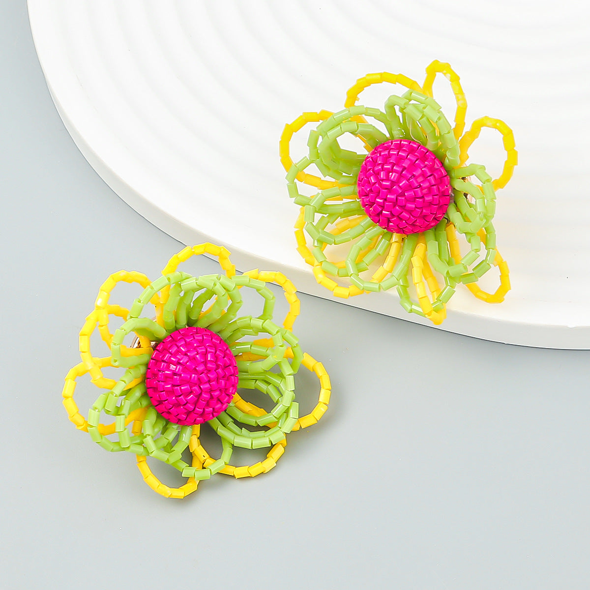 Summer New Glass Tube Flower Earrings Women's Retro Color Matching Earrings