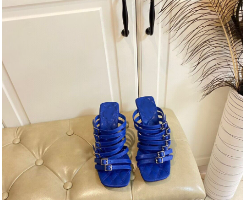 Summer Sexy Women's Belt Buckle Sandals Wild Sexy Ladies Furry Fur Slippers Brand Women's High Heels Dress Sandals