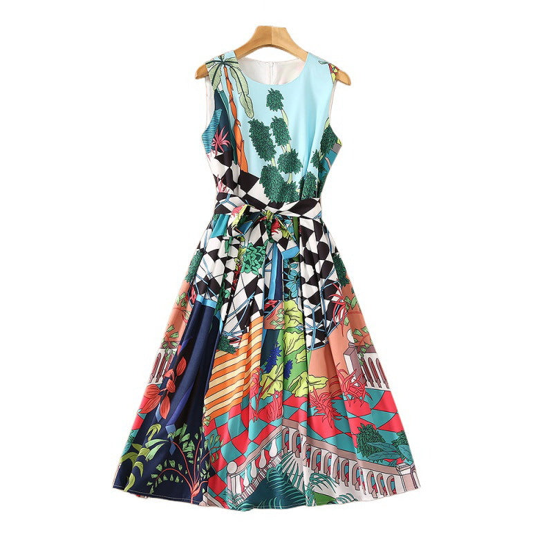 Tingfly Women Summer Sleeveless Tropical Floral Print A Line Knee Length Dress Lady Casual Street Runway Fashion Dress