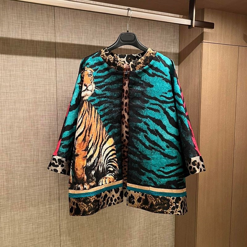 Summer Tiger Year Series Jacquard Leopard Tiger Jacket + Slim High Waist A-Line Skirt Suit