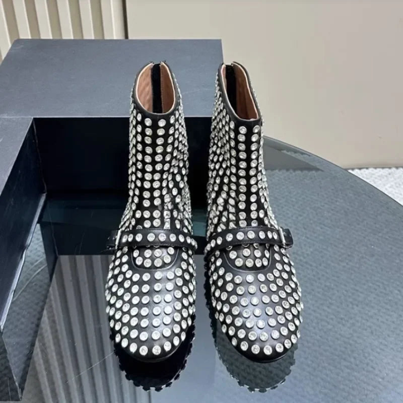 Summer New Mesh Hollow Women's Flat Bottom Short Boots Fashion Round Head Back Zipper Sexy Large Women's Boots