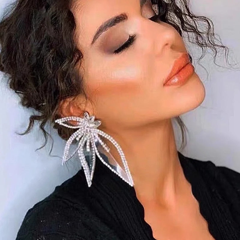 New Summer Trendy Rhinestone Butterfly Dangle Earrings for Women Dinner Party Wedding Accessories Charm Luxury Jewelry