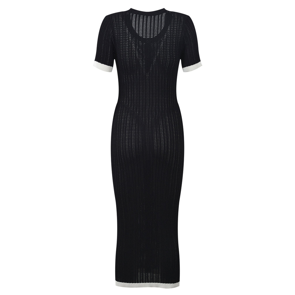 Round neck single breasted stylish dress for summer slim fit and slimming long skirt