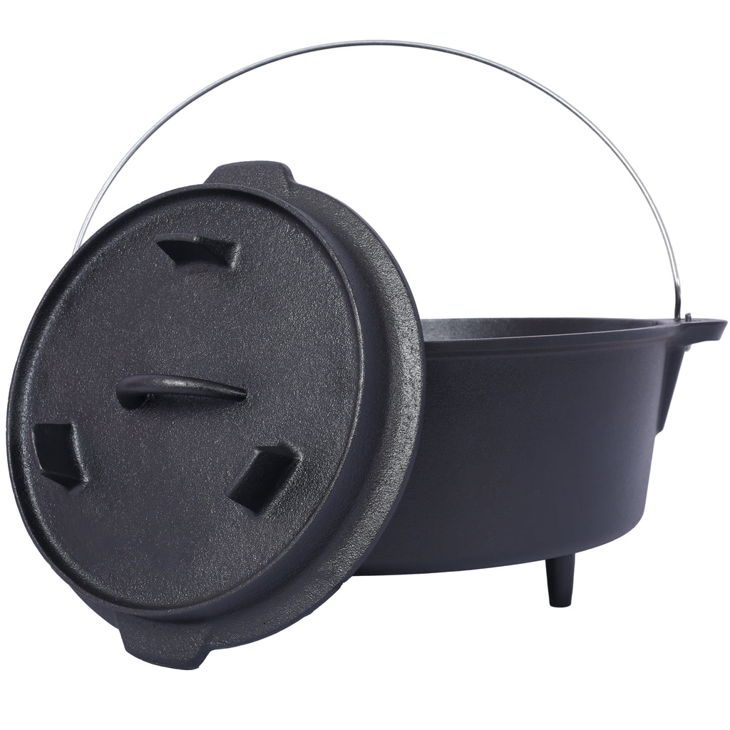 ast iron Dutch oven with lid, outdoor camping deep pot, used for camping, cooking, barbecue and leg rest,6 quarts