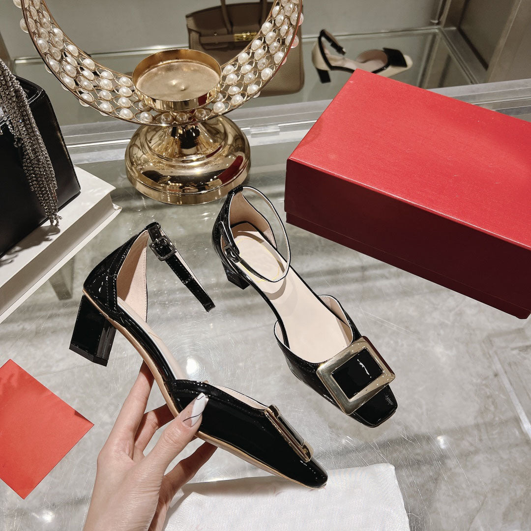 Runway Square Buckle Pumps Women Summer New Slingback Shallow High Heel Sandals Sexy Formal Banquet Mix Color Sandals Mujer