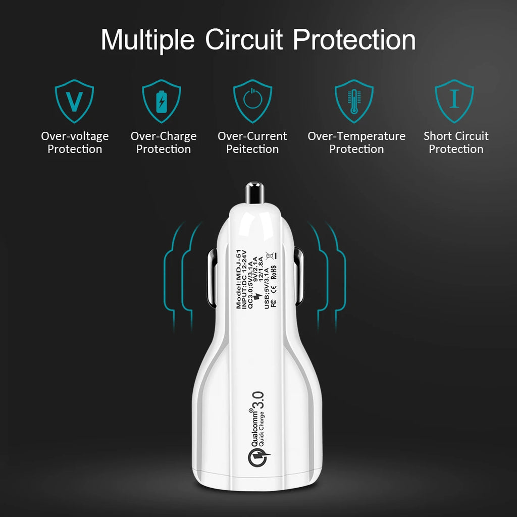 QC Quick Charge 3.0 Dual Car Charger Adapter Auto Mobile Phone Charger